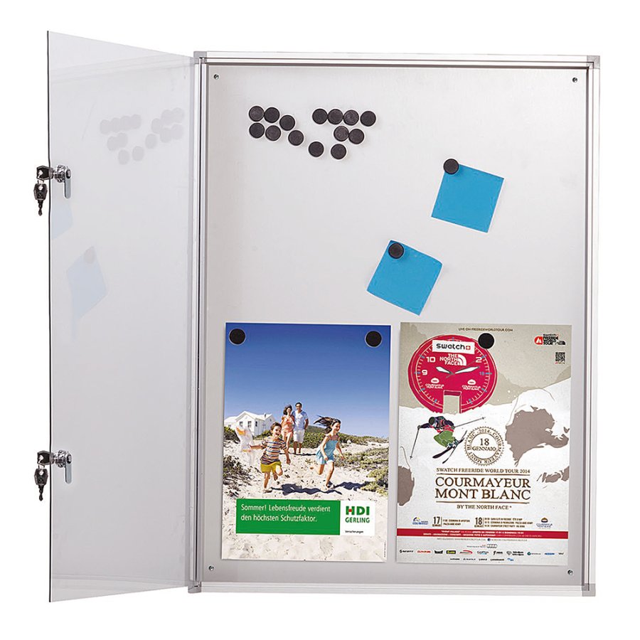 Infobox mit Magnetische Whiteboard-Tafel, 9 x A4, 35 mm tief, Aluminiumrahmen, abschlie&szlig;bar vorne, f&uuml;r den Innenbereich